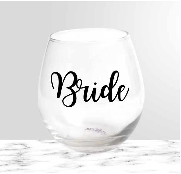 Bride stemless wine glass