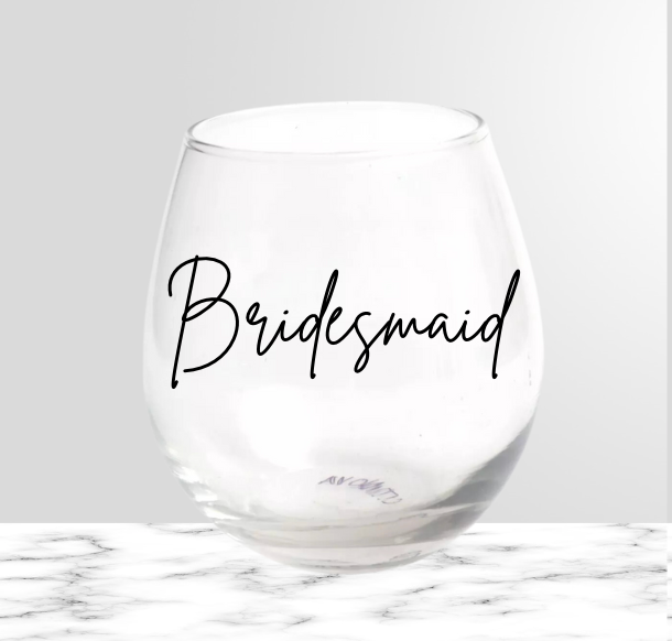 Bridal party stemless wine glass