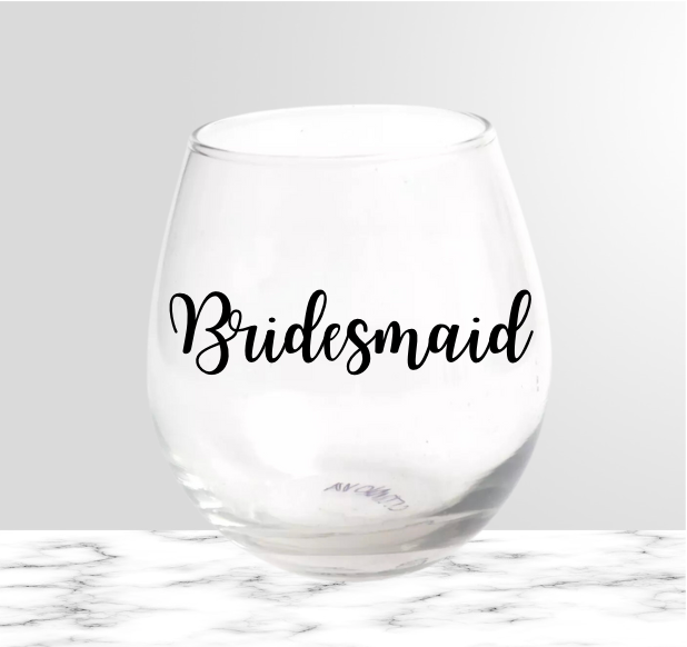 Bridal party stemless wine glass