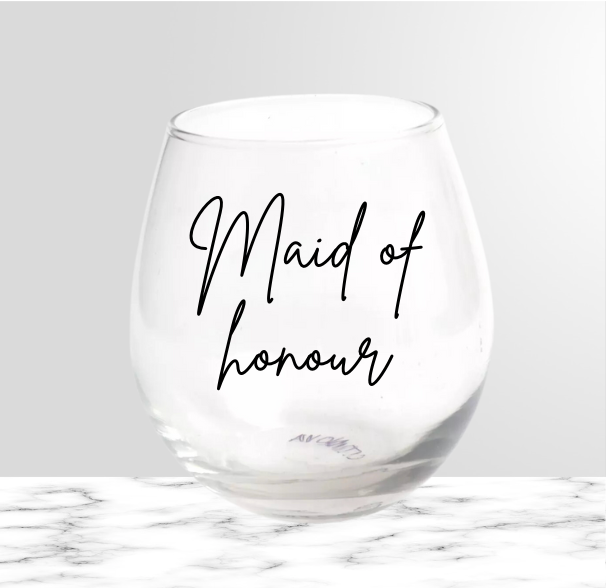 Bridal party stemless wine glass