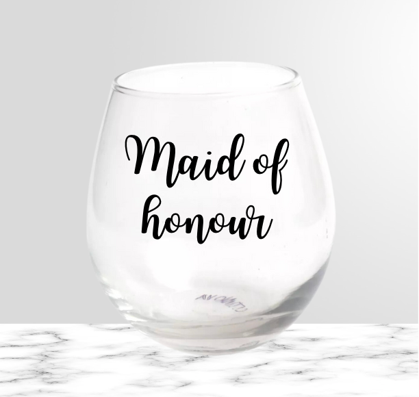 Bridal party stemless wine glass