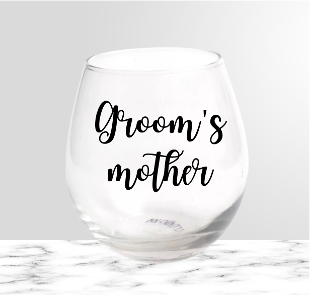 Bridal party stemless wine glass